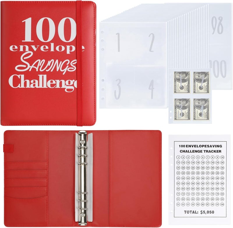 NICOOTH 100 Envelopes Money Saving Binder A5 Savings Challenge Book Easy and Fun Way to Save $5050 - Image 1